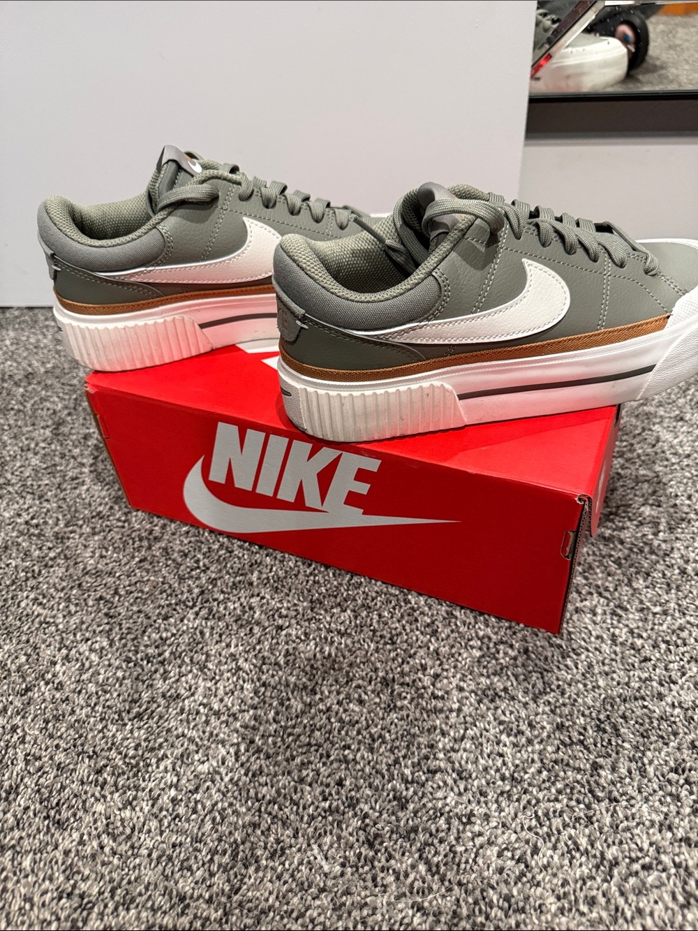 Nike Olive Green Low-Top Sneakers with White Swoosh